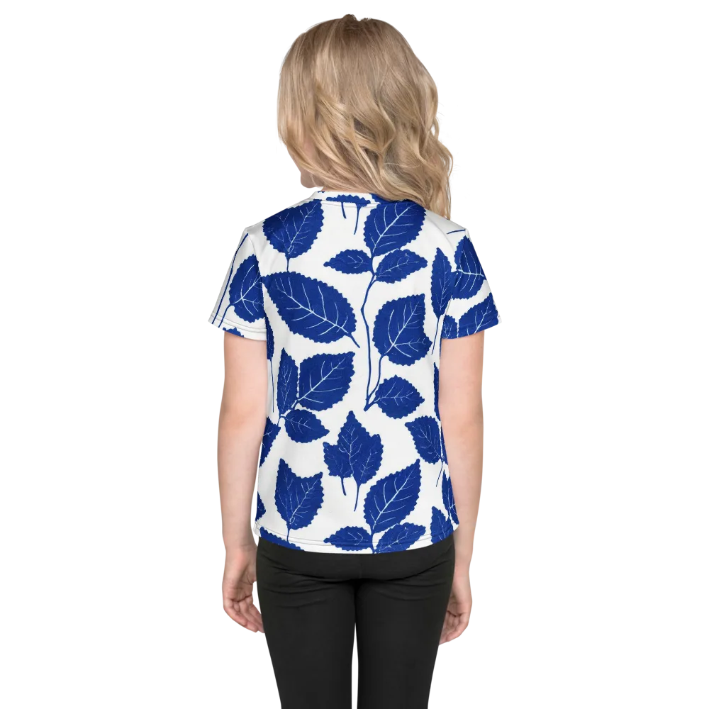 Indigo Leaves on Kids Crew Neck T-Shirt — Back