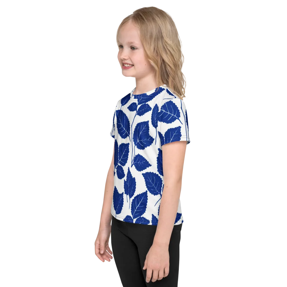 Indigo Leaves on Kids Crew Neck T-Shirt — Left