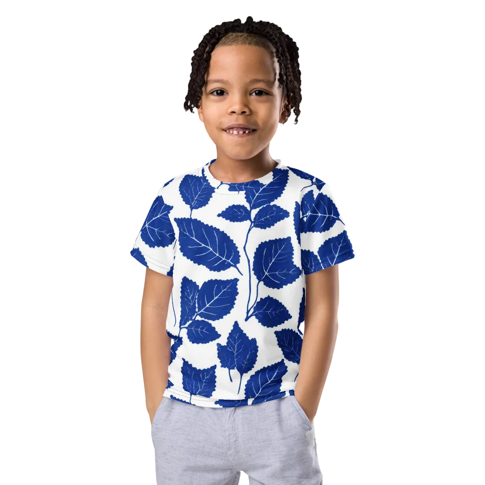 Indigo Leaves on Kids Crew Neck T-Shirt — Front