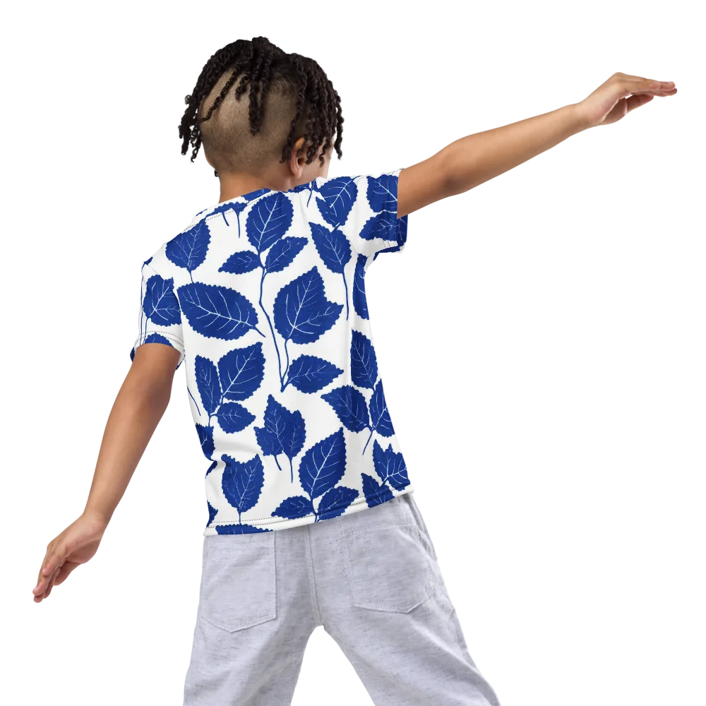 Indigo Leaves on Kids Crew Neck T-Shirt — Back