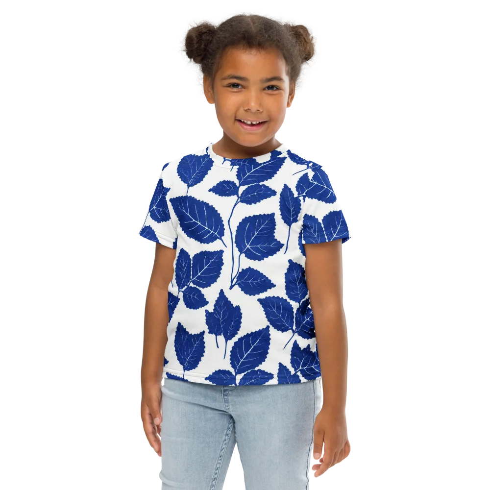 Indigo Leaves on Kids Crew Neck T-Shirt — Front