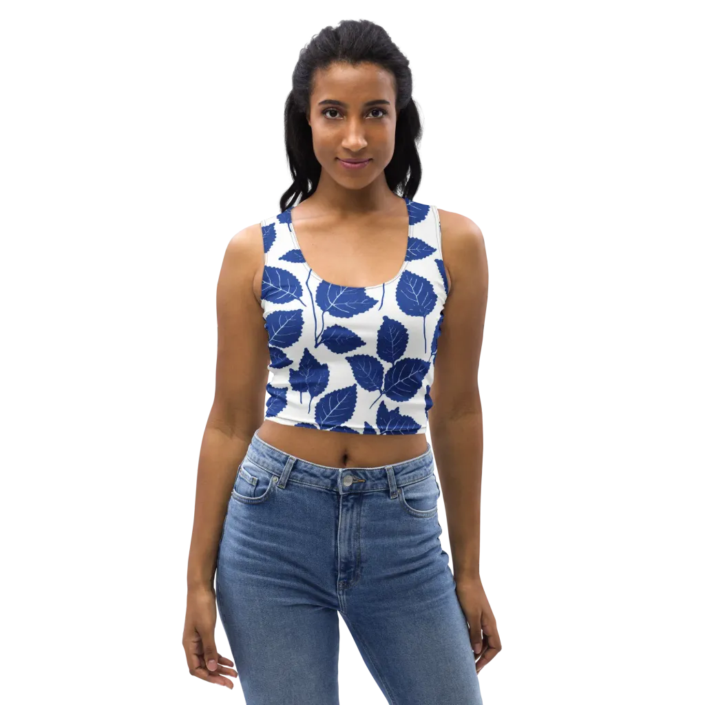 Indigo Leaves on Crop Top — Front