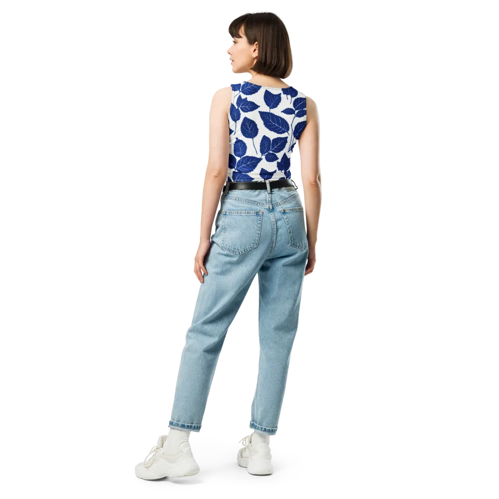 Indigo Leaves on Crop Top — Back