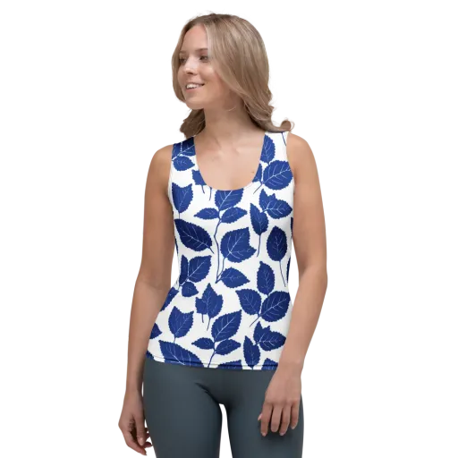 Indigo Leaves on a Women's Tank Top