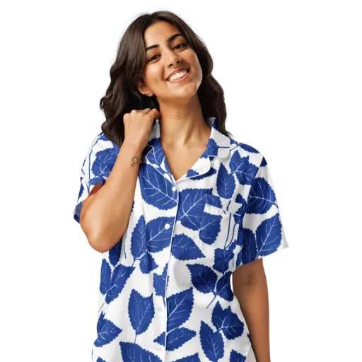 Indigo Leaves on a Women's Short Sleeve Pajama Top