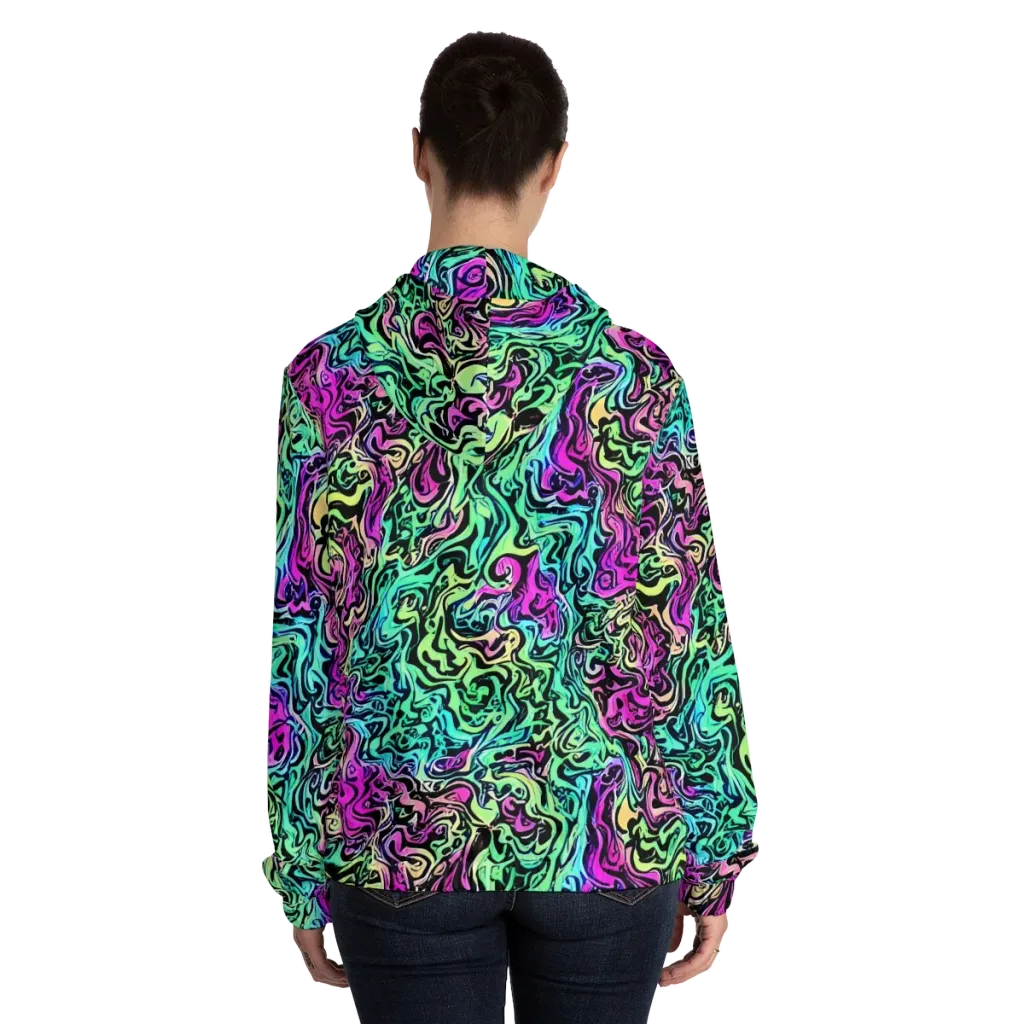 Color Shock on Women's Full-Zip Hoodie — Back On Person