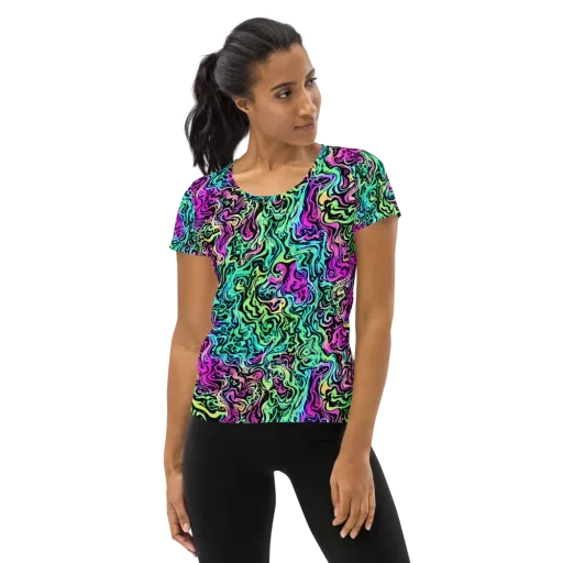 Color Shock on a Women's Athletic T-Shirt