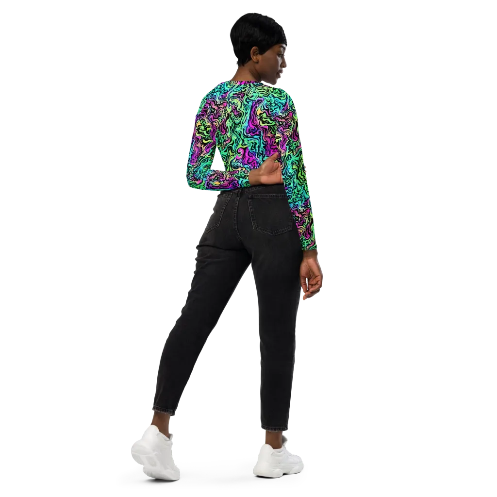 Color Shock on Long Sleeve Crop Top — Right Back