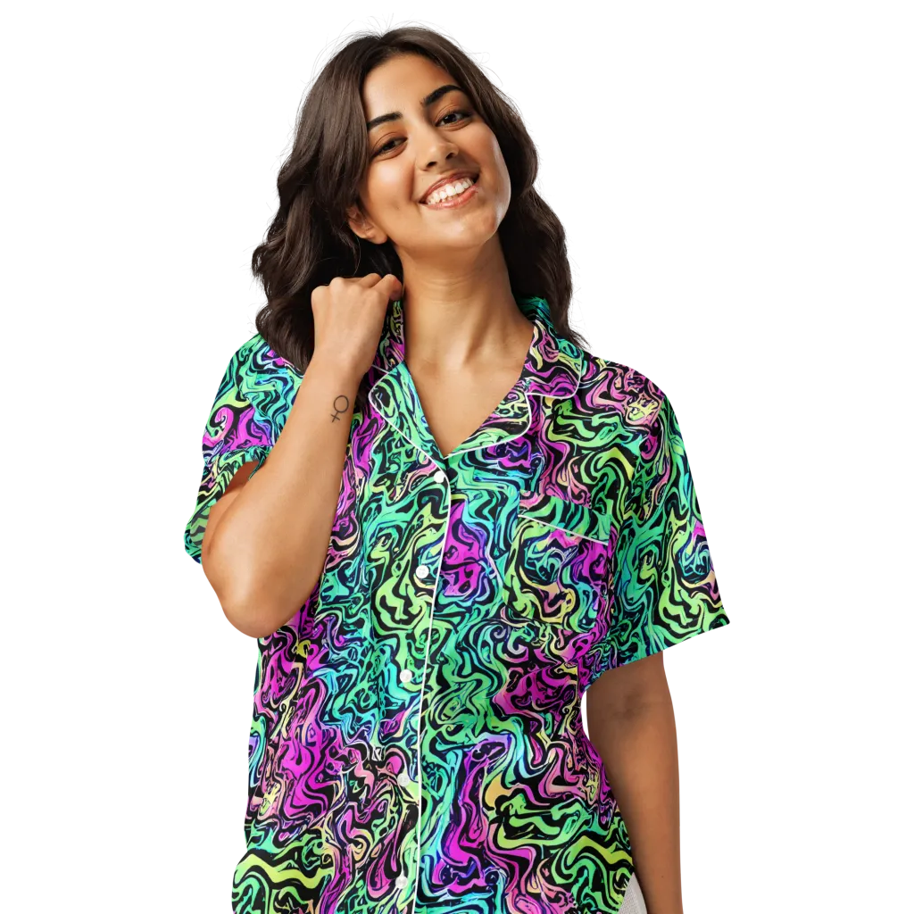 Color Shock on Women's Short Sleeve Pajama Top — Front