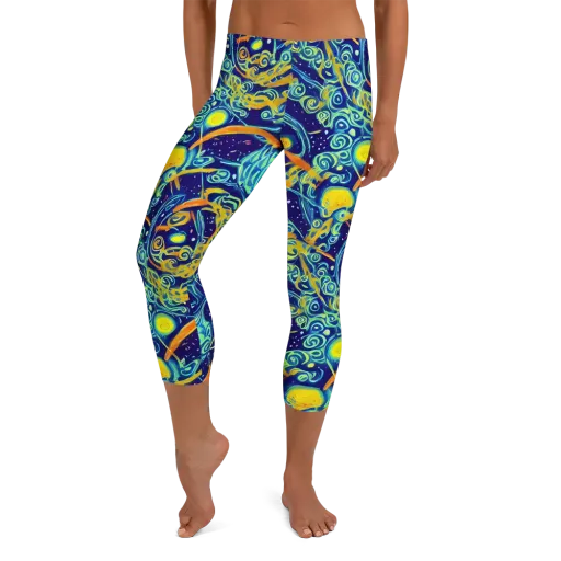 Blue Flame Cosmos on a Capri Leggings