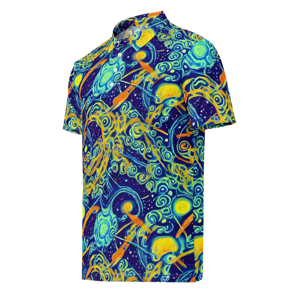 Blue Flame Cosmos on Men's Slim Fit Polo Shirt — Left Front