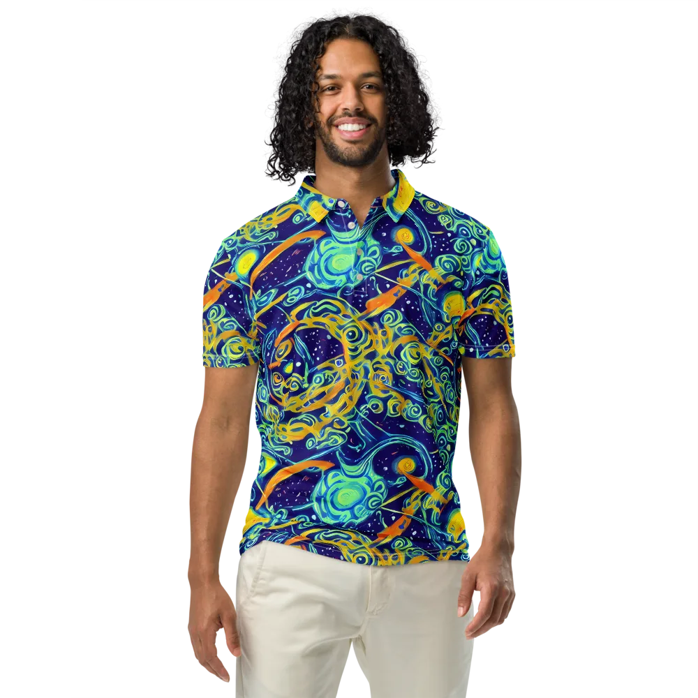 Blue Flame Cosmos on Men's Slim Fit Polo Shirt — Front