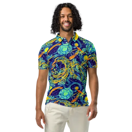 Blue Flame Cosmos on a Men's Slim Fit Polo Shirt