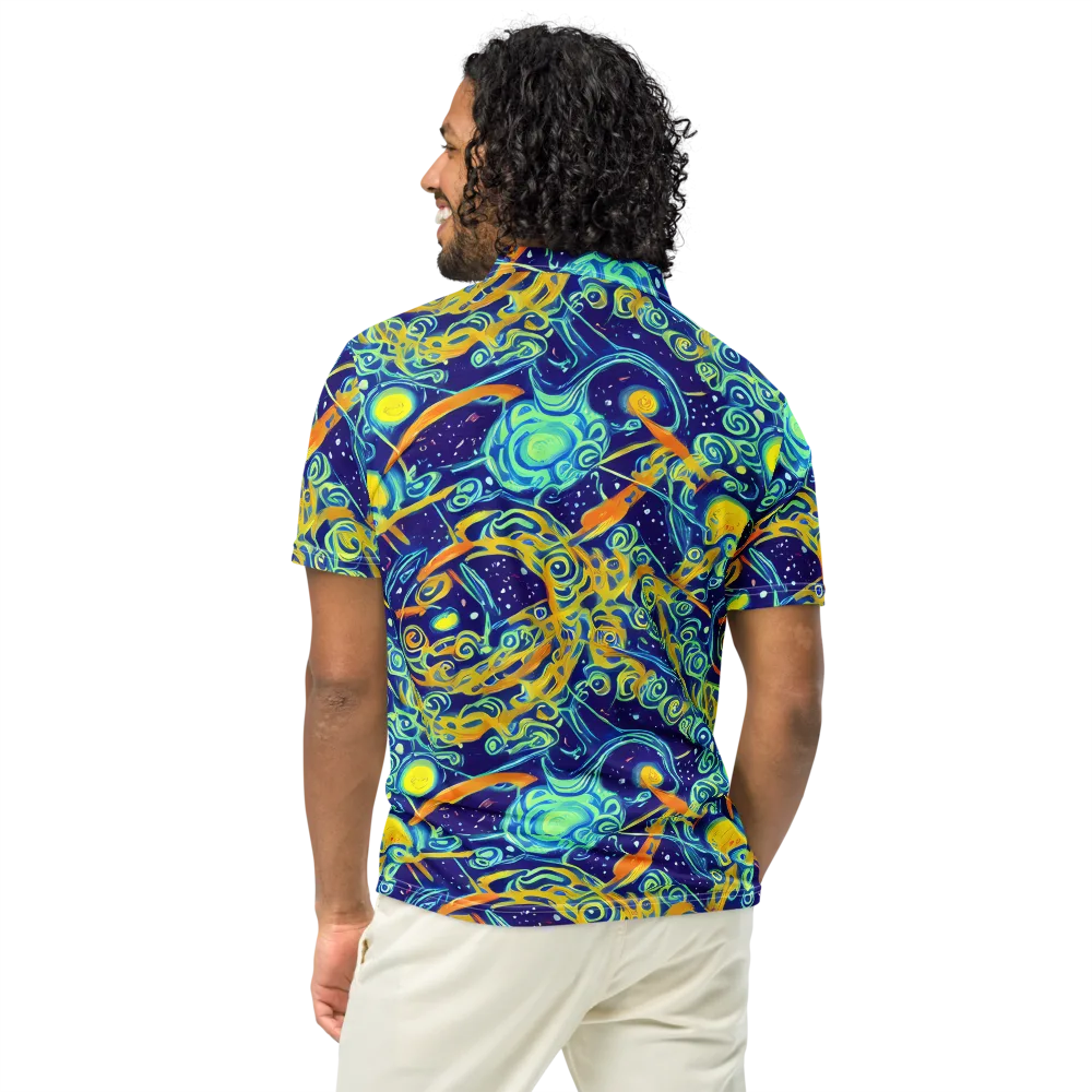 Blue Flame Cosmos on Men's Slim Fit Polo Shirt — Back