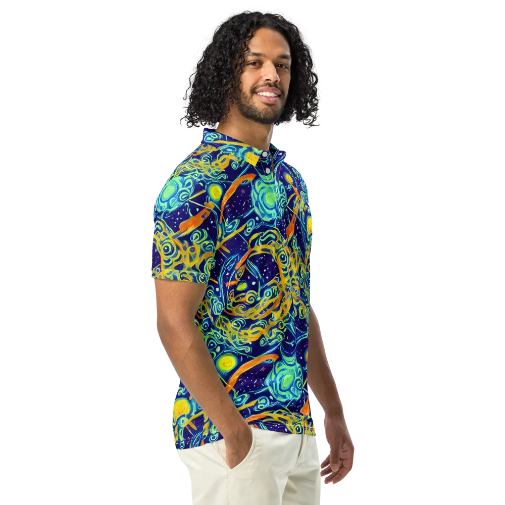 Blue Flame Cosmos on Men's Slim Fit Polo Shirt — Right Front