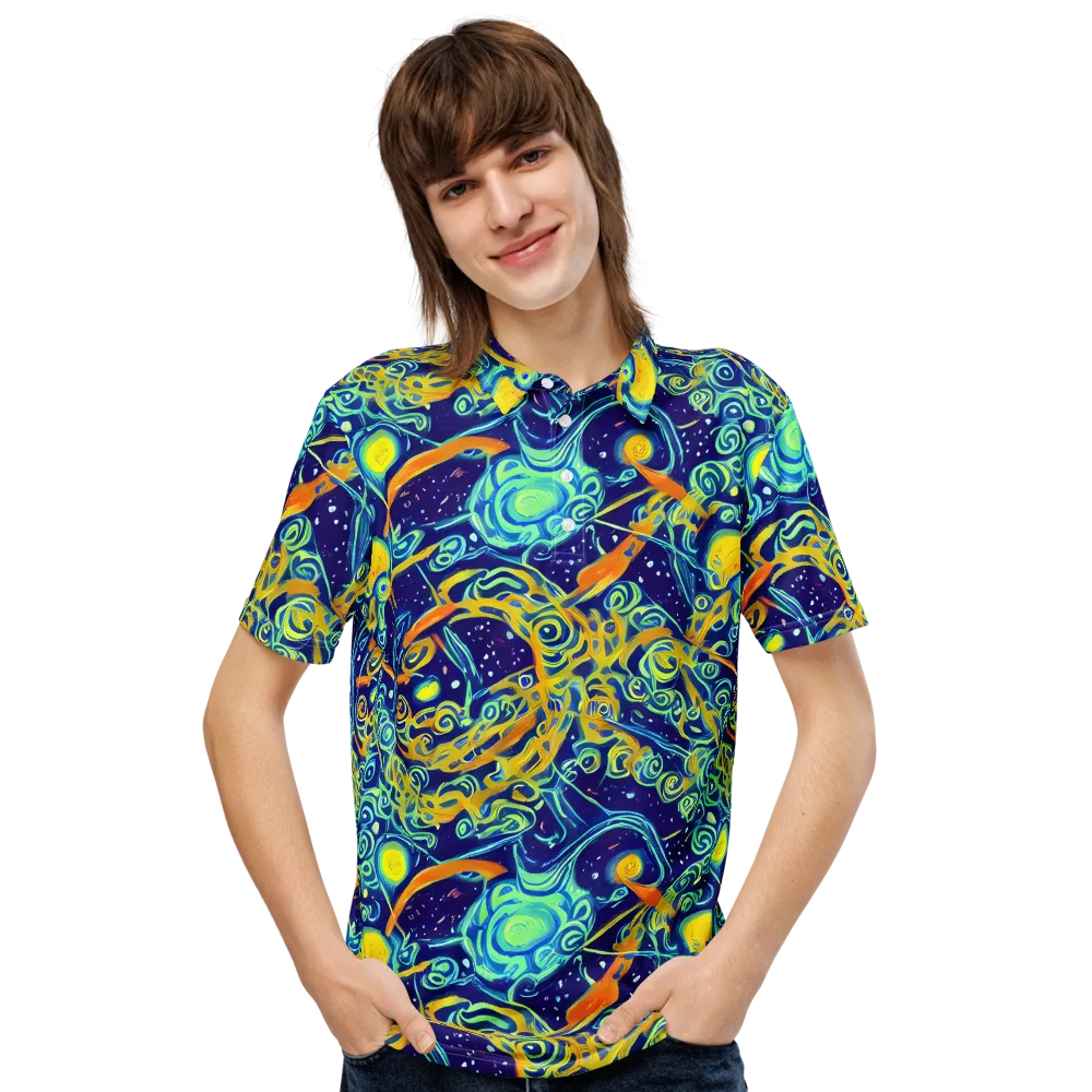 Blue Flame Cosmos on Men's Slim Fit Polo Shirt — Front