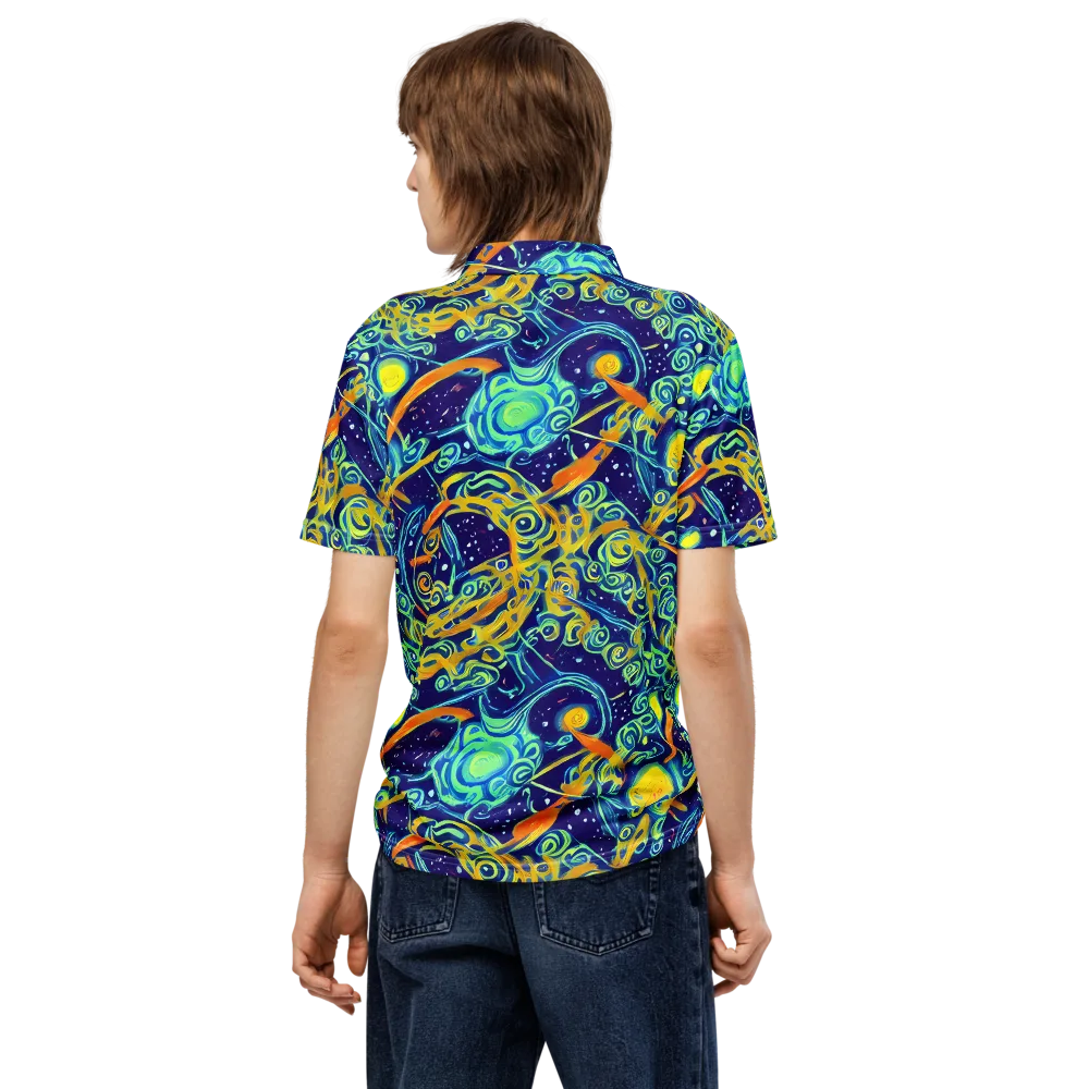 Blue Flame Cosmos on Men's Slim Fit Polo Shirt — Back