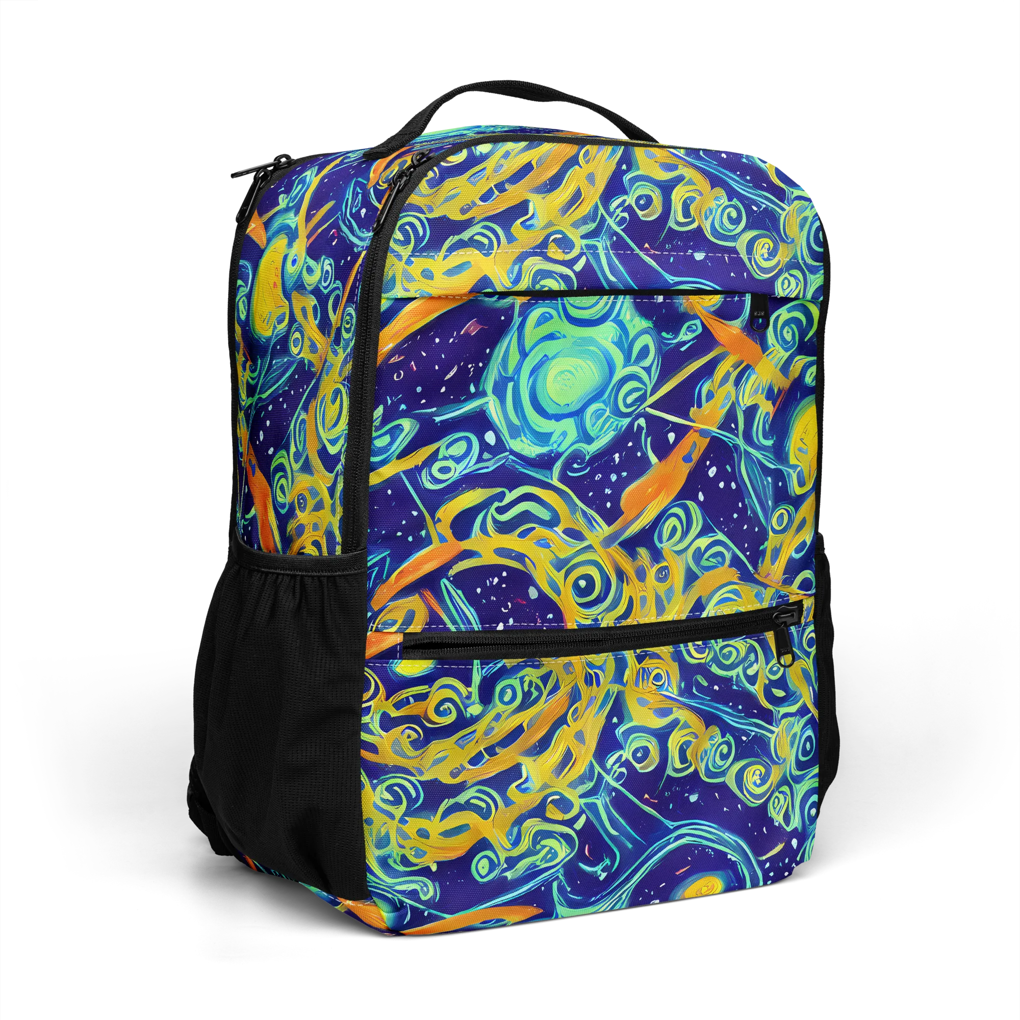 Blue Flame Cosmos on Utility Backpack — Right Front
