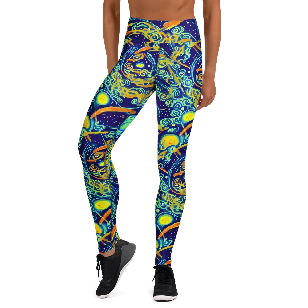 Blue Flame Cosmos on Yoga Leggings — Front