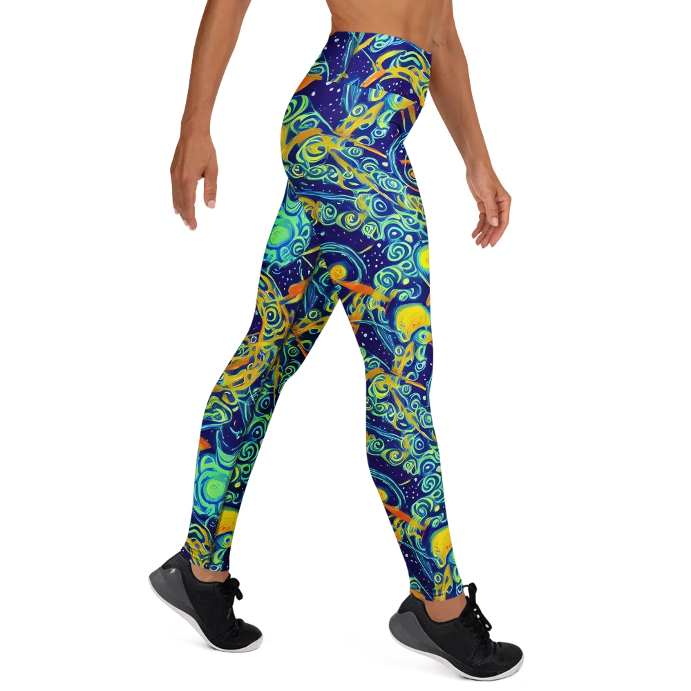 Blue Flame Cosmos on Yoga Leggings — Right