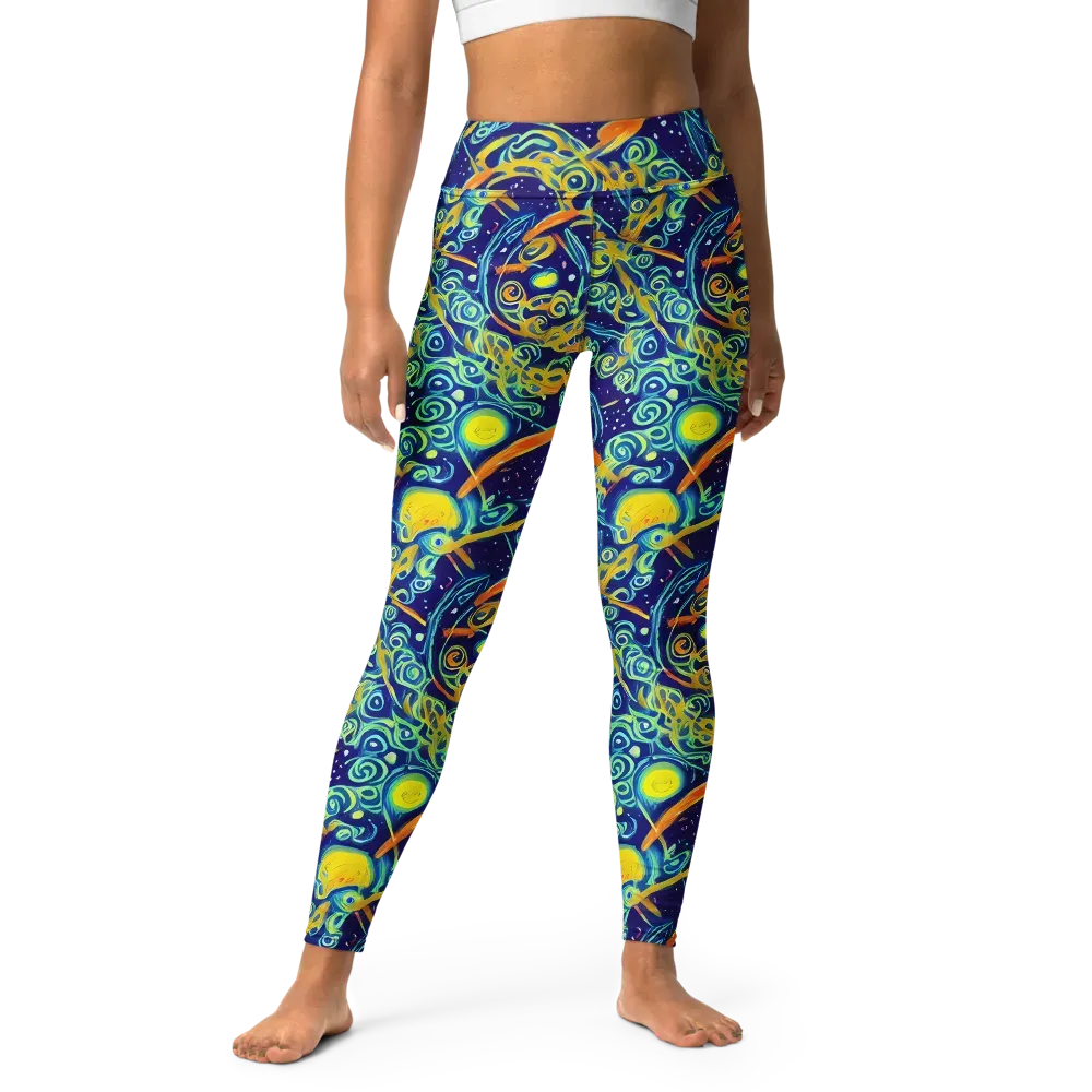 Blue Flame Cosmos on Yoga Leggings — Front