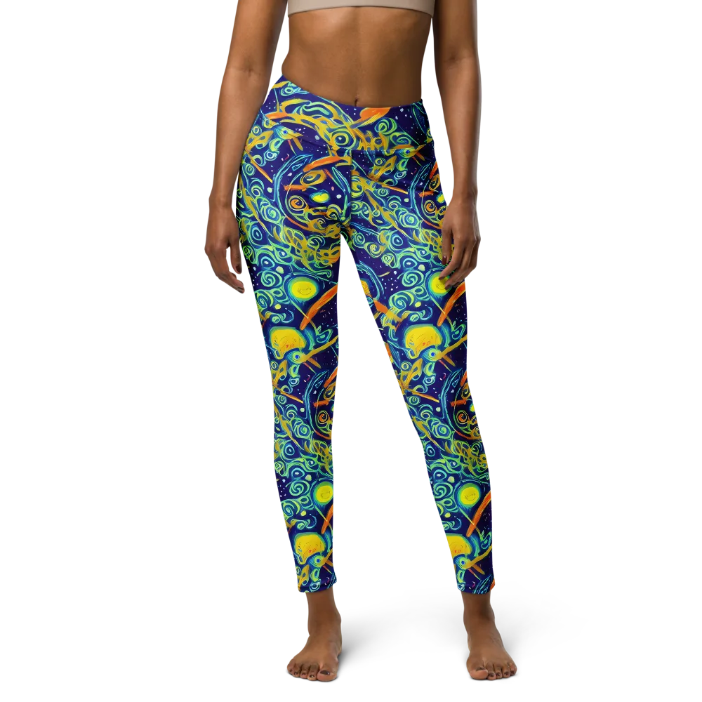 Blue Flame Cosmos on Yoga Leggings — Front