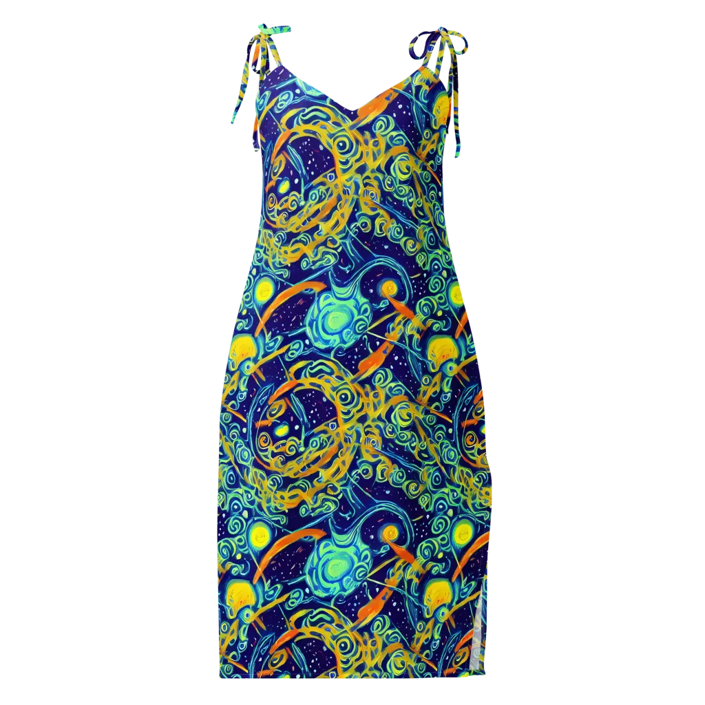 Blue Flame Cosmos on Slip Dress — Front