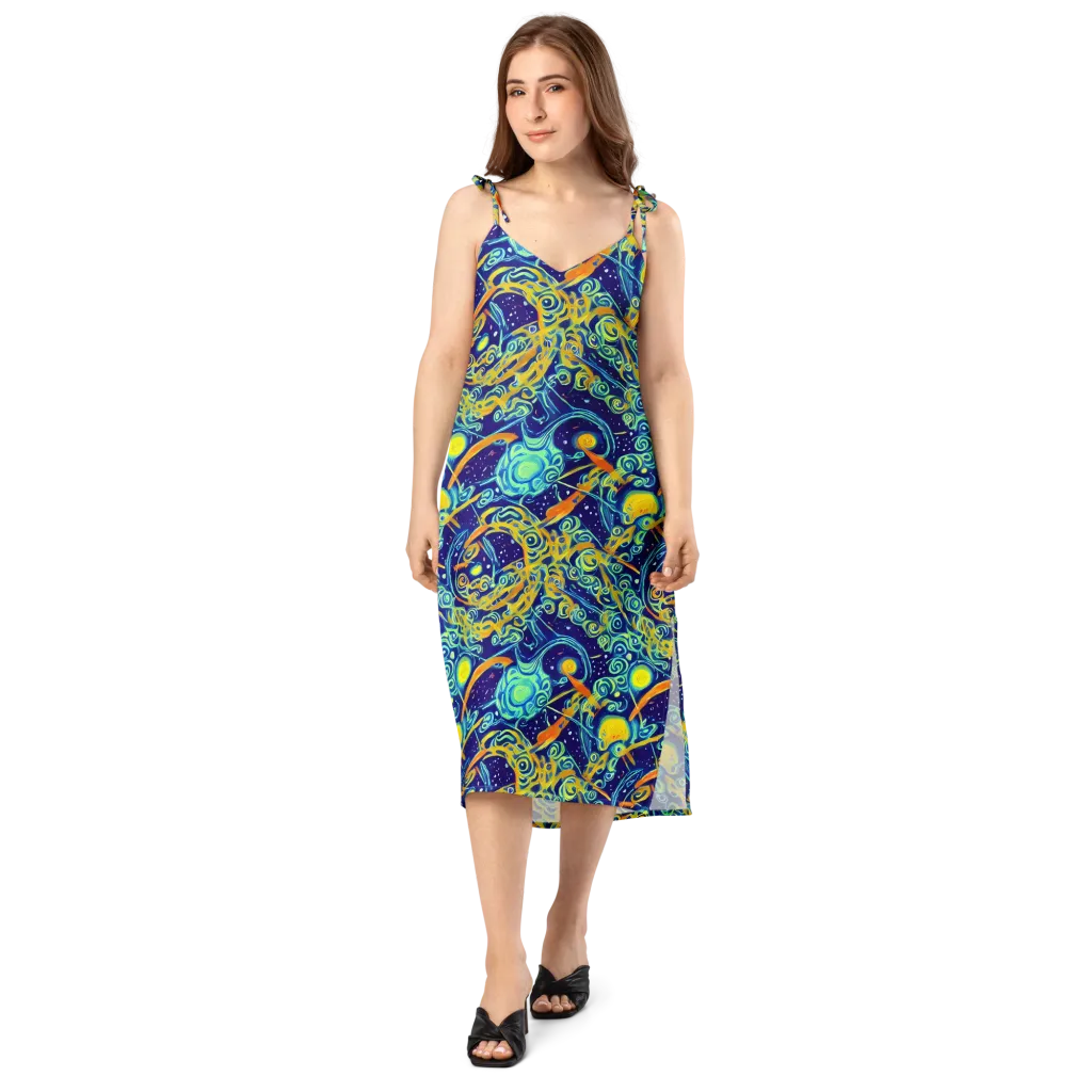 Blue Flame Cosmos on Slip Dress — Front