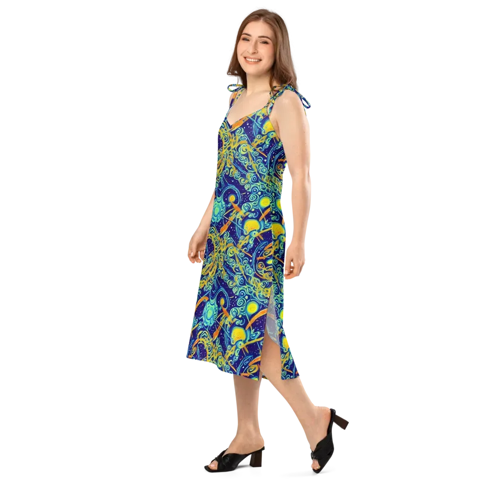 Blue Flame Cosmos on Slip Dress — Left Front