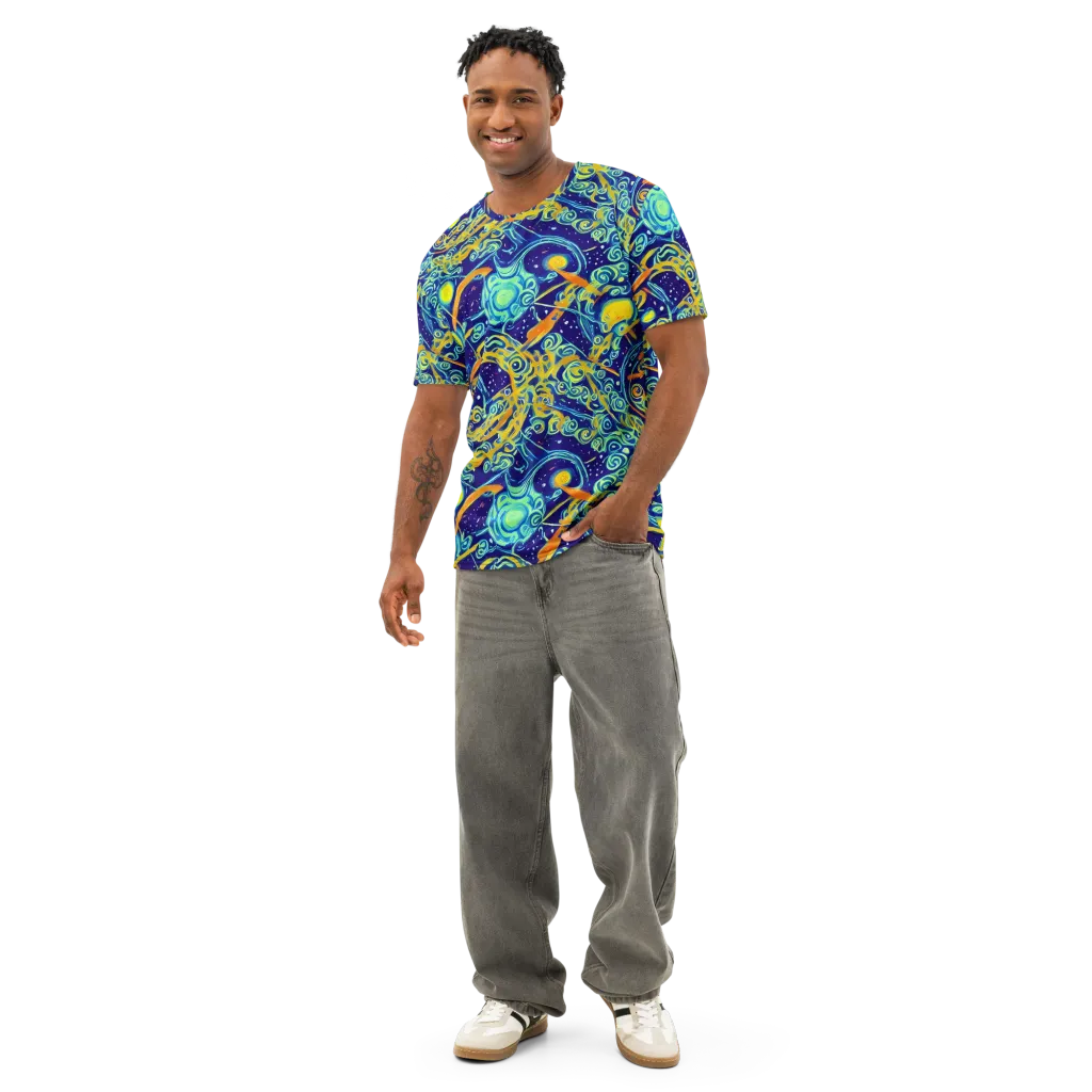 Blue Flame Cosmos on Men's Cotton Crew Neck T-Shirt — Front