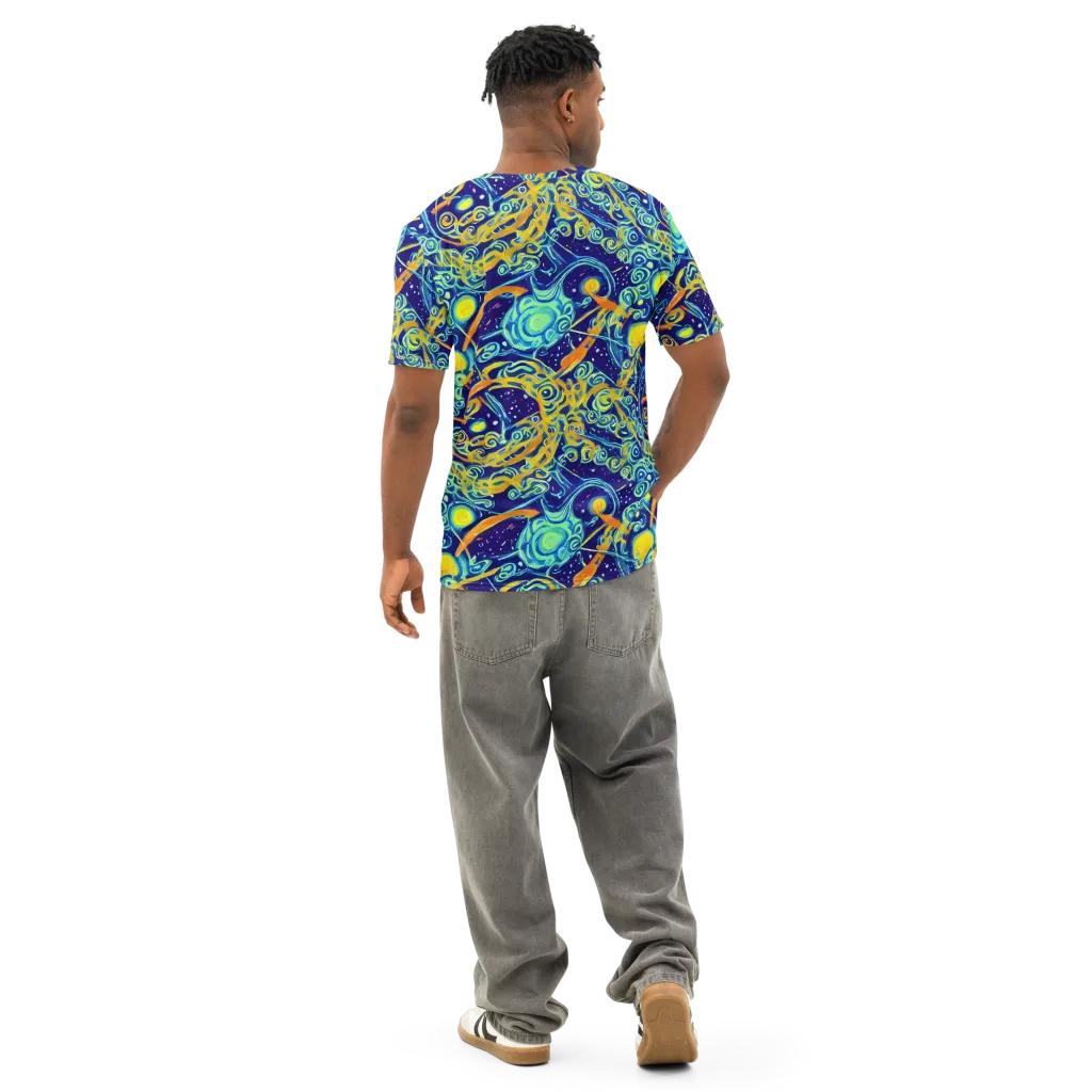Blue Flame Cosmos on Men's Cotton Crew Neck T-Shirt — Back
