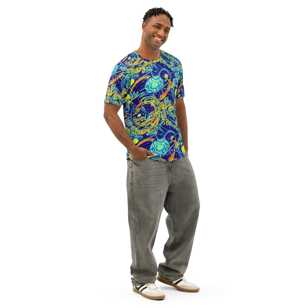 Blue Flame Cosmos on Men's Cotton Crew Neck T-Shirt — Right Front