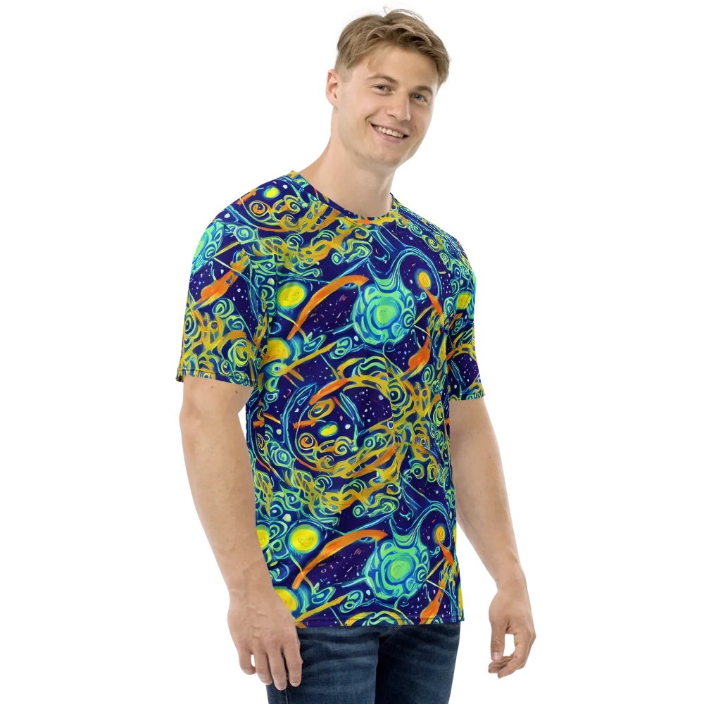 Blue Flame Cosmos on Men's Crew Neck T-Shirt — Right