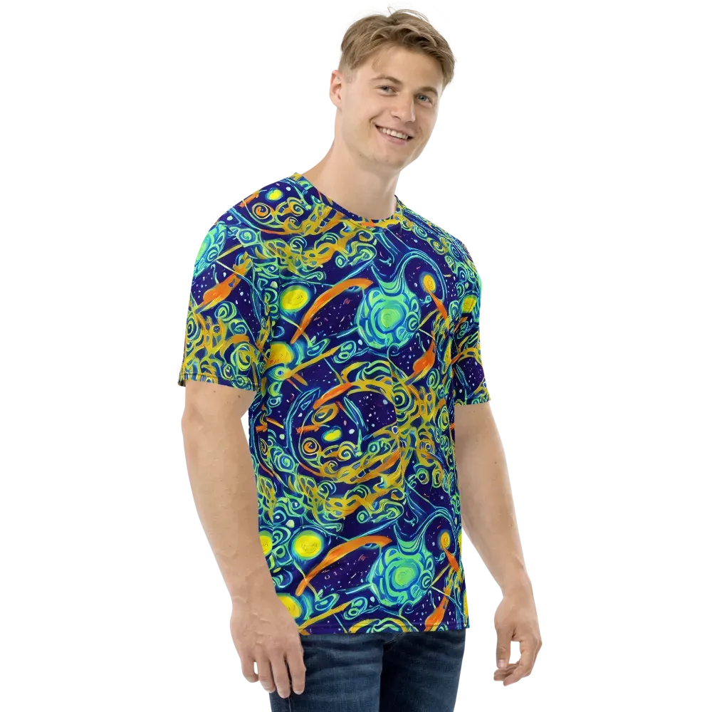 Blue Flame Cosmos on Men's Crew Neck T-Shirt — Right