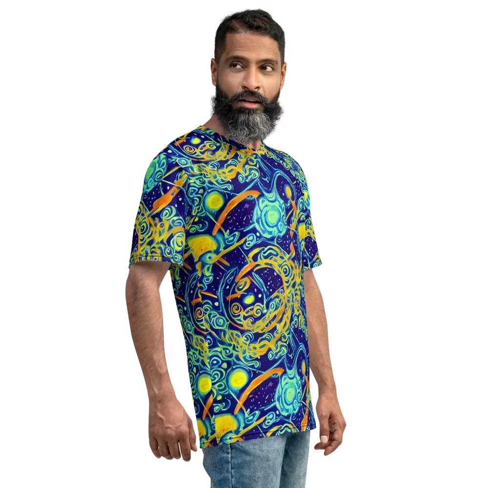 Blue Flame Cosmos on Men's Crew Neck T-Shirt — Right