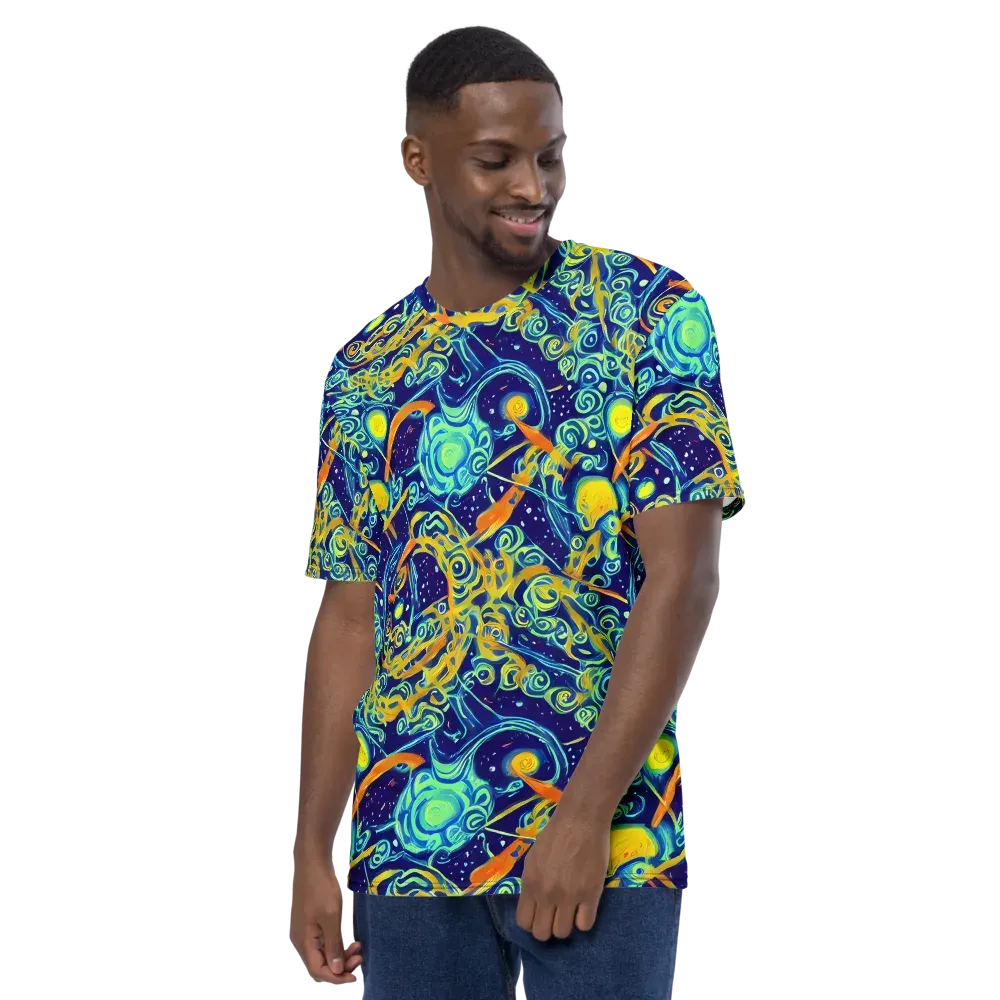 Blue Flame Cosmos on Men's Crew Neck T-Shirt — Left