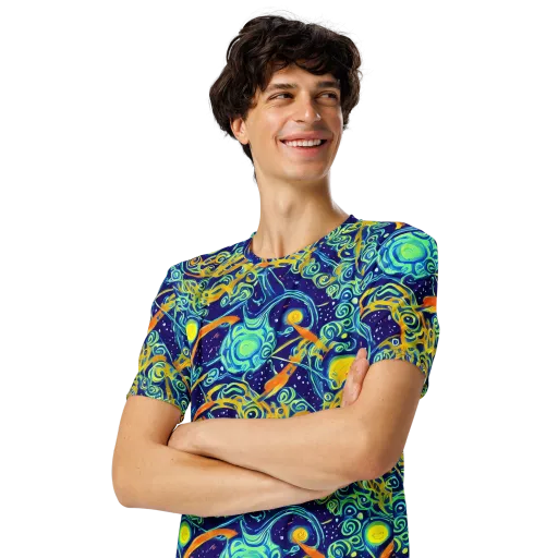 Blue Flame Cosmos on a Men's Crew Neck T-Shirt