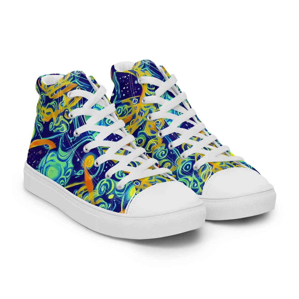 Blue Flame Cosmos on Men's High Top Canvas Shoes — Right Front