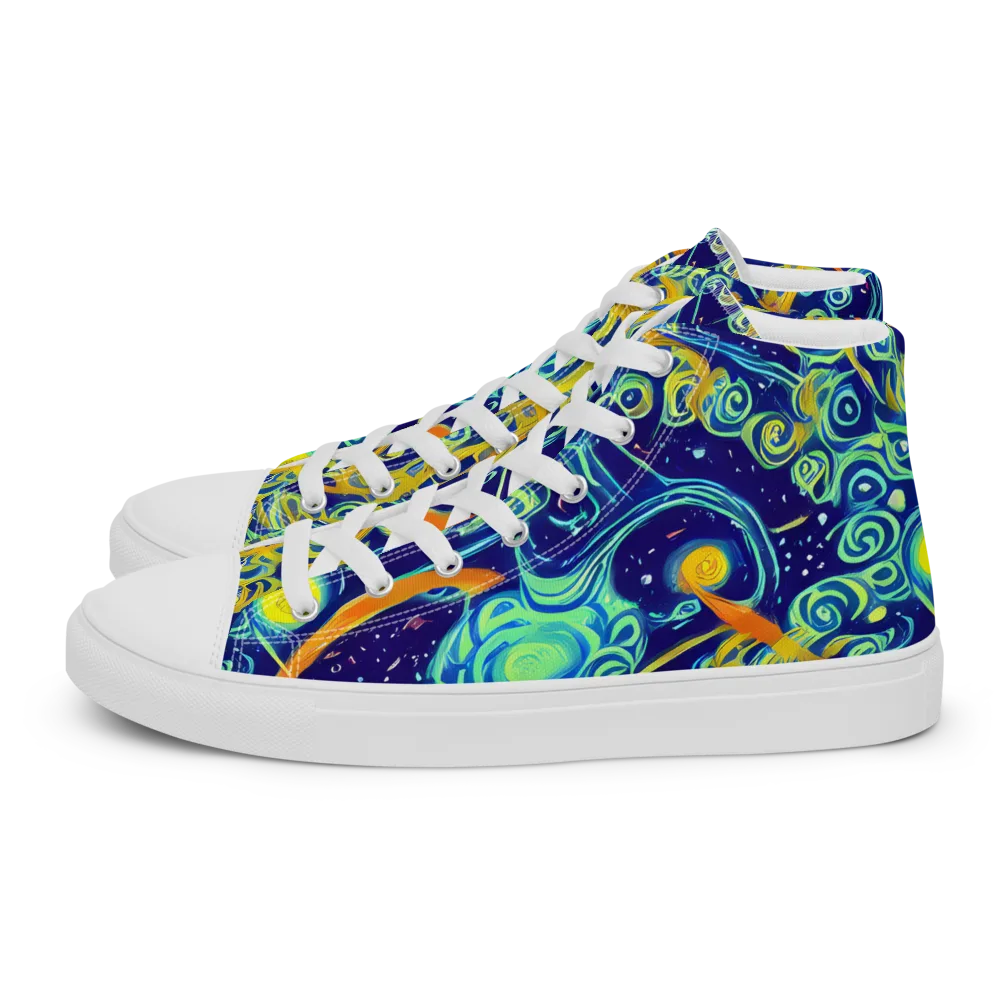 Blue Flame Cosmos on Men's High Top Canvas Shoes — Left