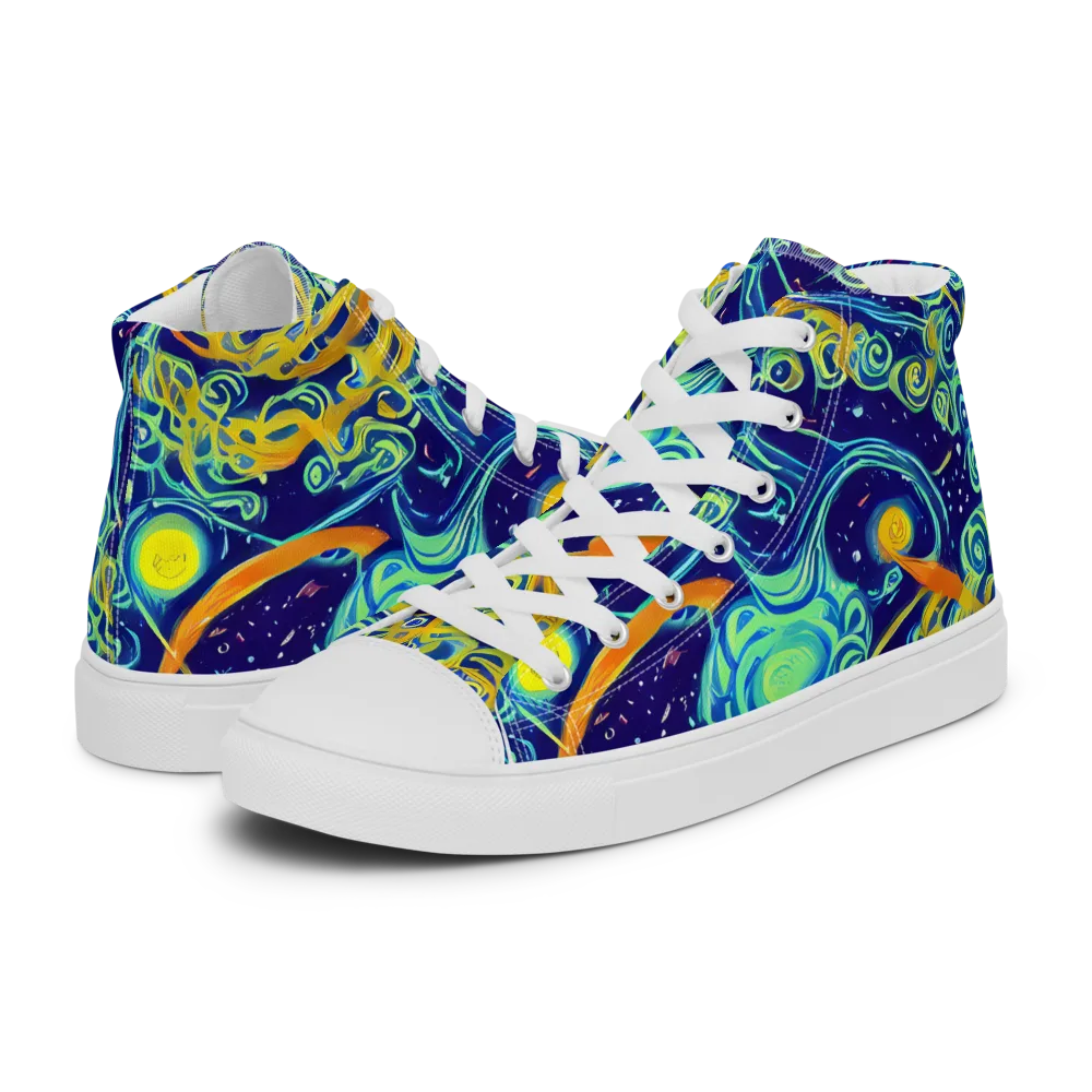 Blue Flame Cosmos on Men's High Top Canvas Shoes — Left
