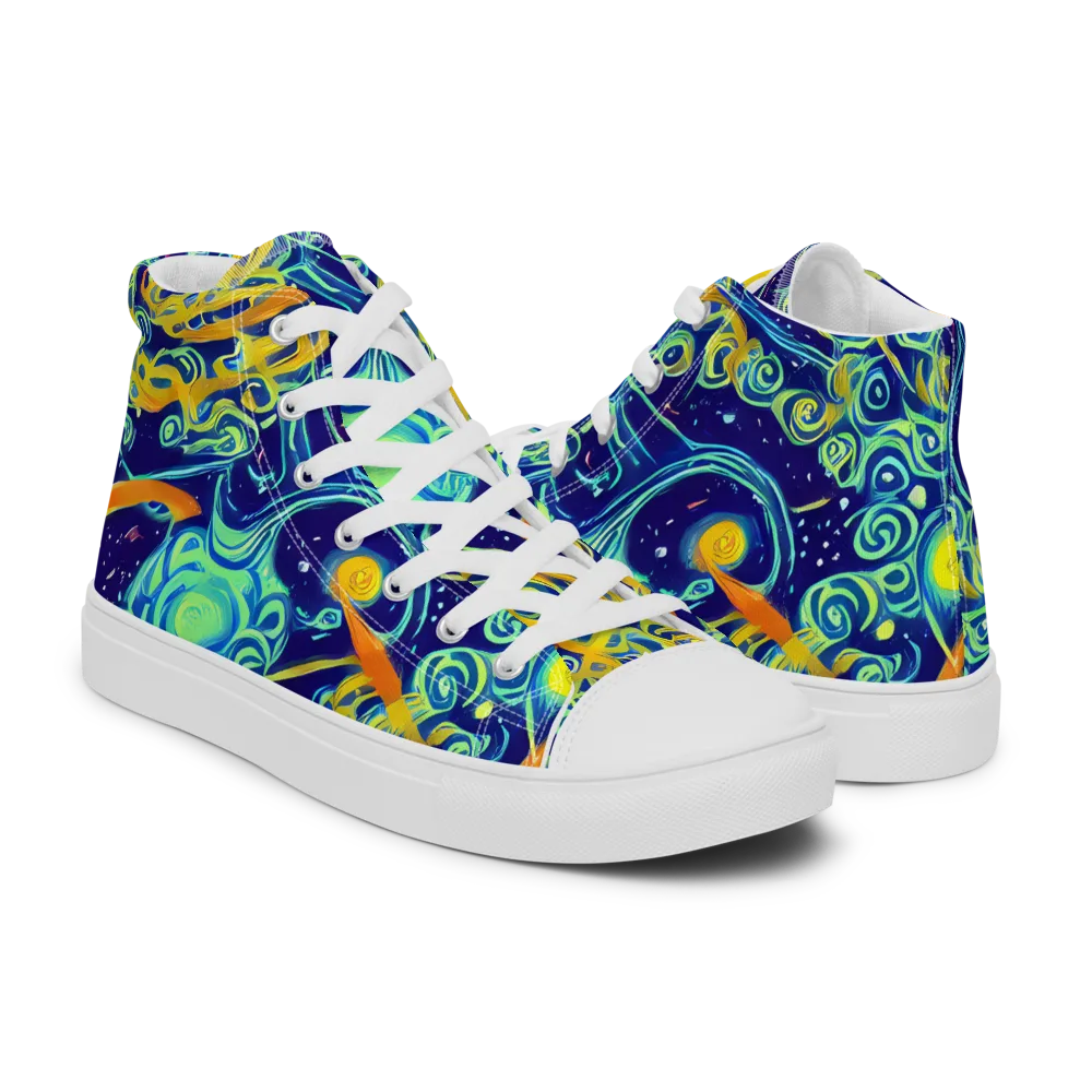 Blue Flame Cosmos on Men's High Top Canvas Shoes — Right