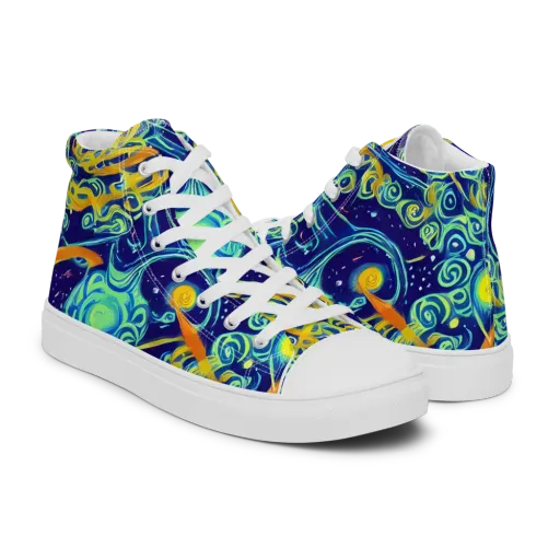 Blue Flame Cosmos on a Men's High Top Canvas Shoes