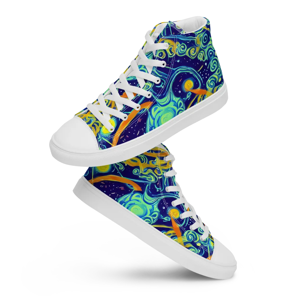 Blue Flame Cosmos on Men's High Top Canvas Shoes — Front