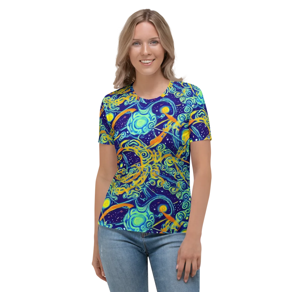 Blue Flame Cosmos on Women's Crew Neck T-Shirt — Front