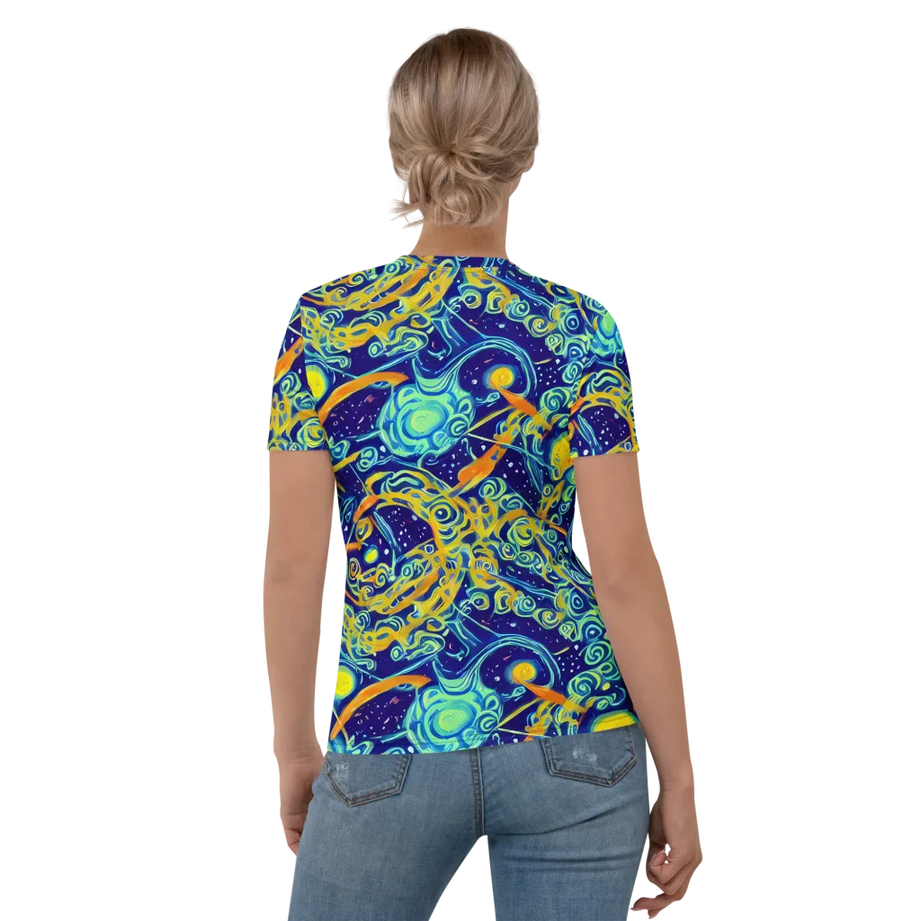 Blue Flame Cosmos on Women's Crew Neck T-Shirt — Back