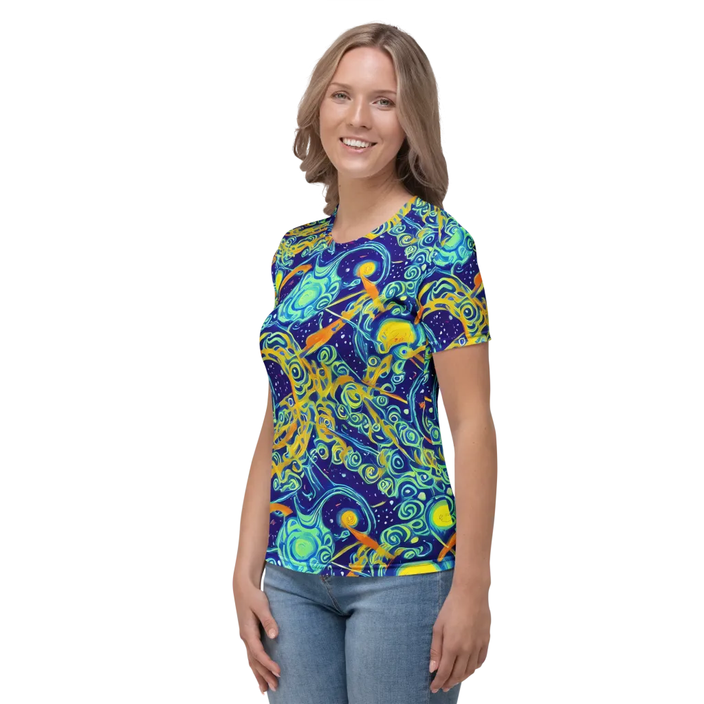 Blue Flame Cosmos on Women's Crew Neck T-Shirt — Left