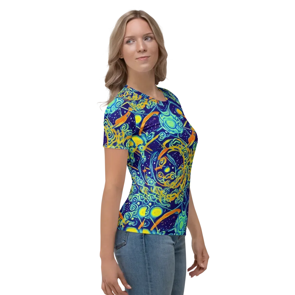 Blue Flame Cosmos on Women's Crew Neck T-Shirt — Right