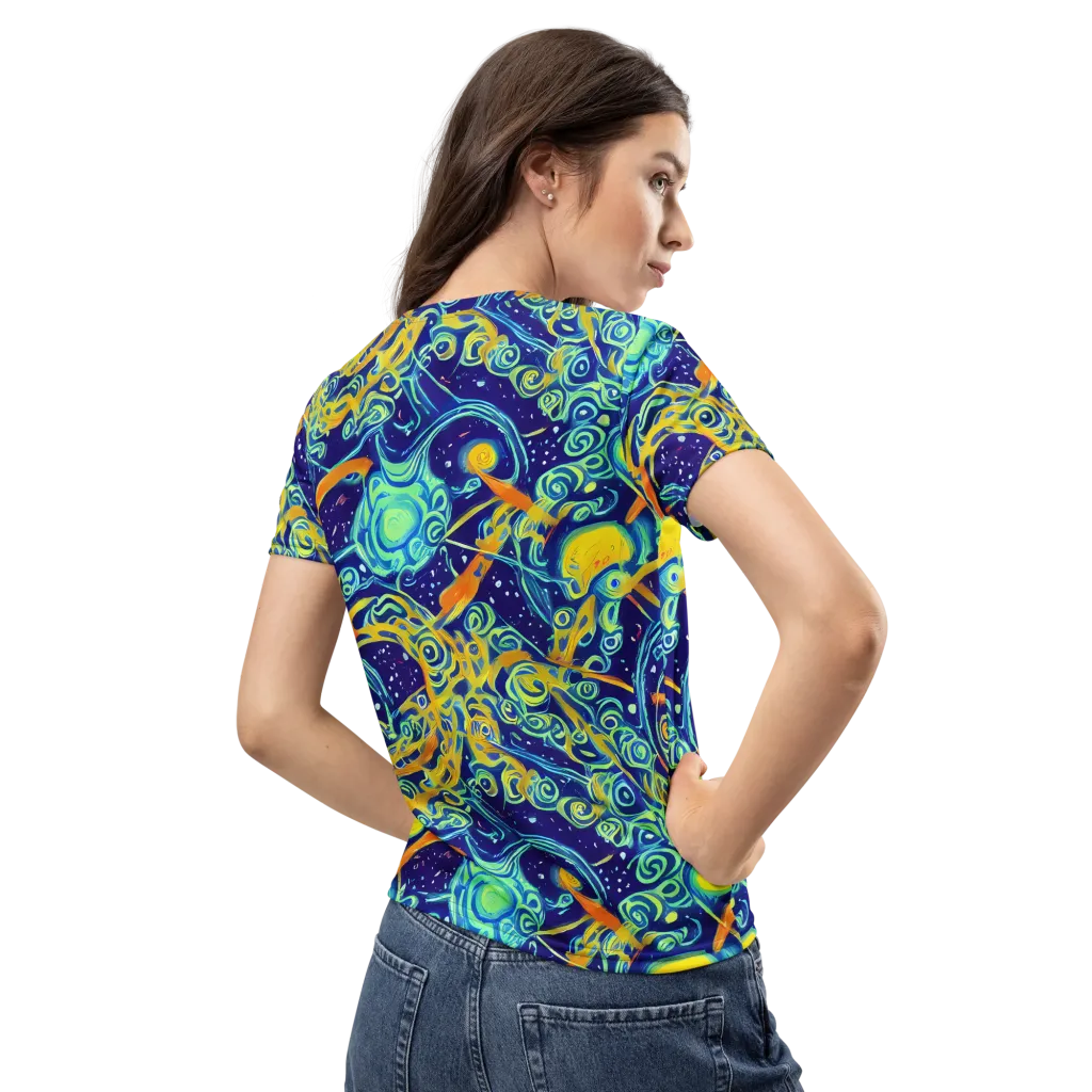 Blue Flame Cosmos on Women's Crew Neck T-Shirt — Back