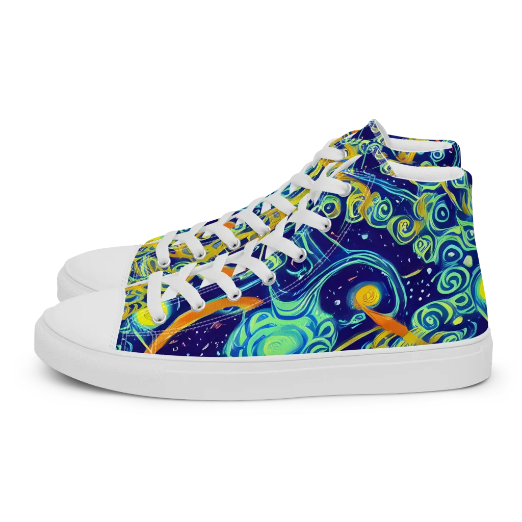 Blue Flame Cosmos on Women's High Top Canvas Shoes — Left
