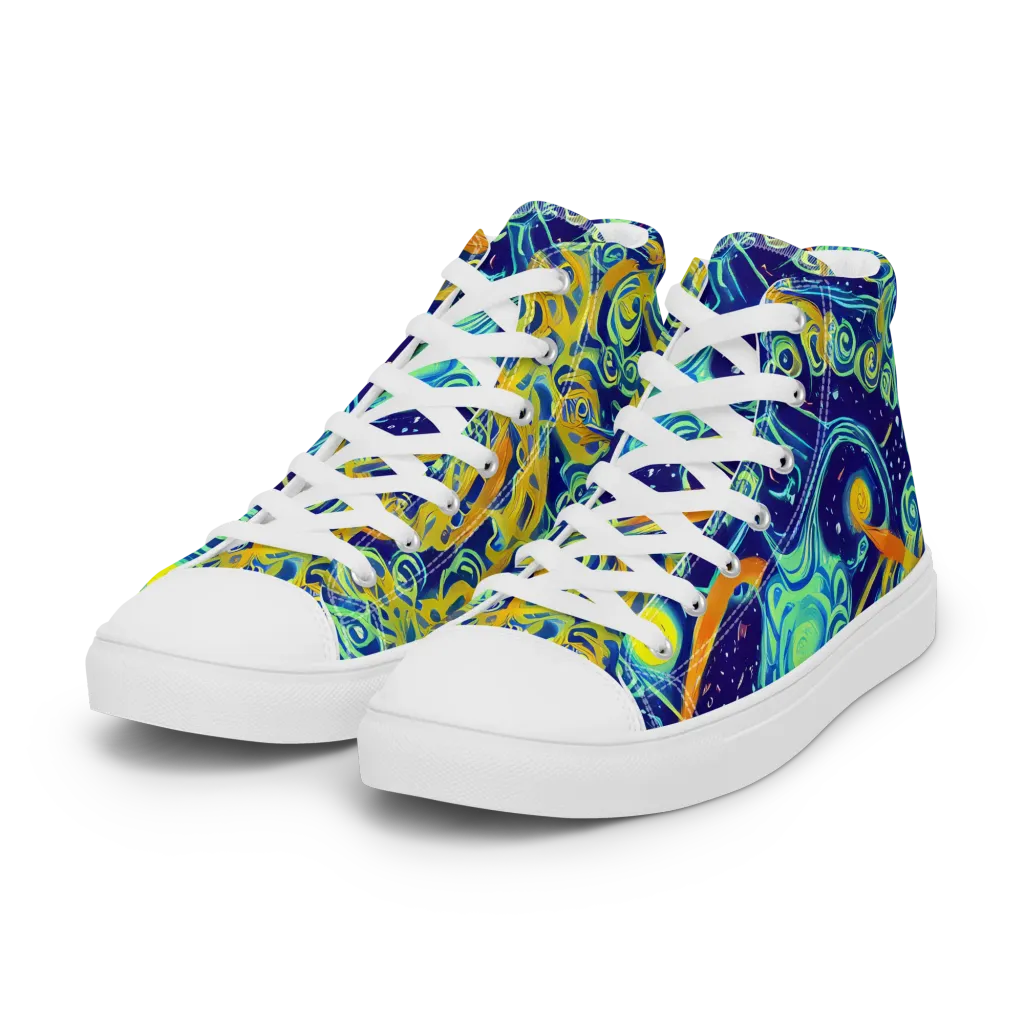 Blue Flame Cosmos on Women's High Top Canvas Shoes — Left Front